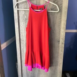 EUC Vince Camuto Red and Pink Peplum Sleeveless Blouse